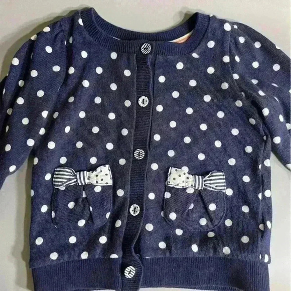 Baby girl h&m polka dot navy white bow pocket cardigan size 6/9 months no flaws - Picture 2 of 4